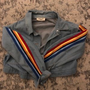 rainbow sleeve cropped denim jacket